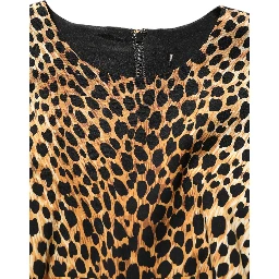 Brown Leopard Print Silk Sheath Midi Dress