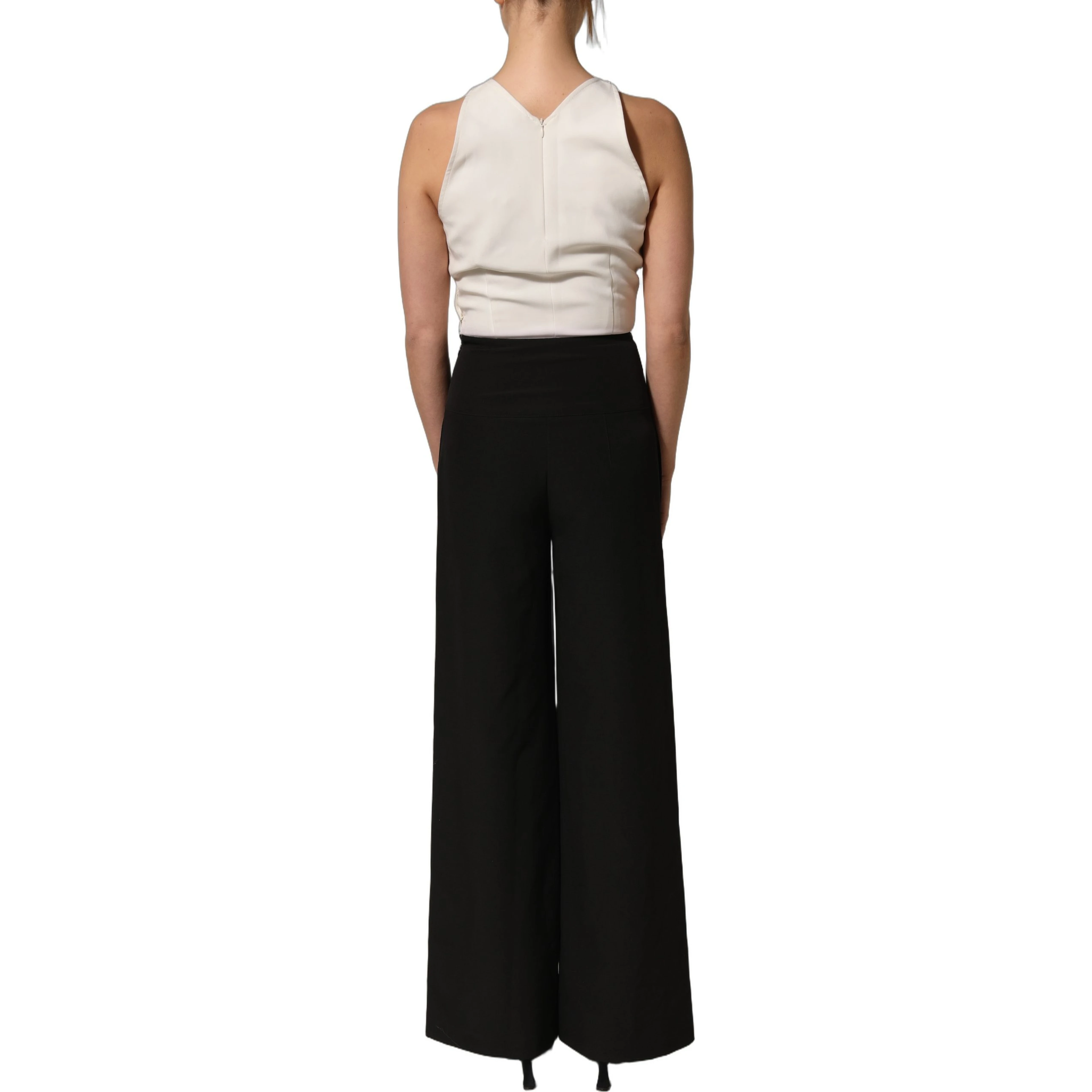 White Black Plunging Neck Sleeveless Bodysuit Dress