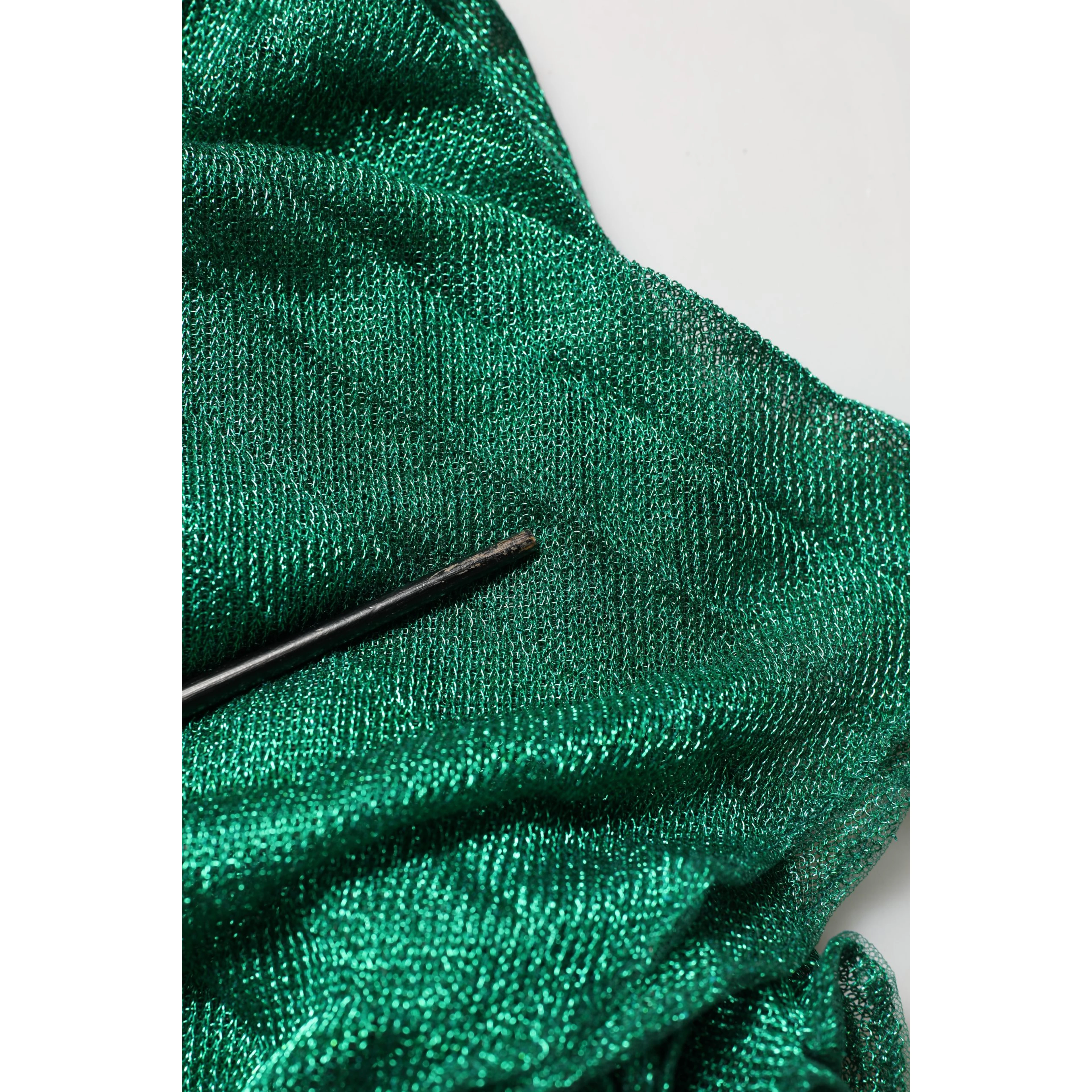 Metallic Green Sleeveless Plissé Gown Dress