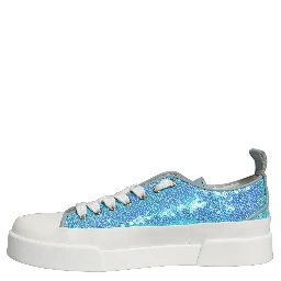 Blue White Sequin Logo Low Top Sneakers Shoes