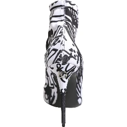 White Graffiti Stretch Ankle Boots Shoes