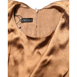 Brown Satin Acetate Wrap Sheath Mini Belted Dress