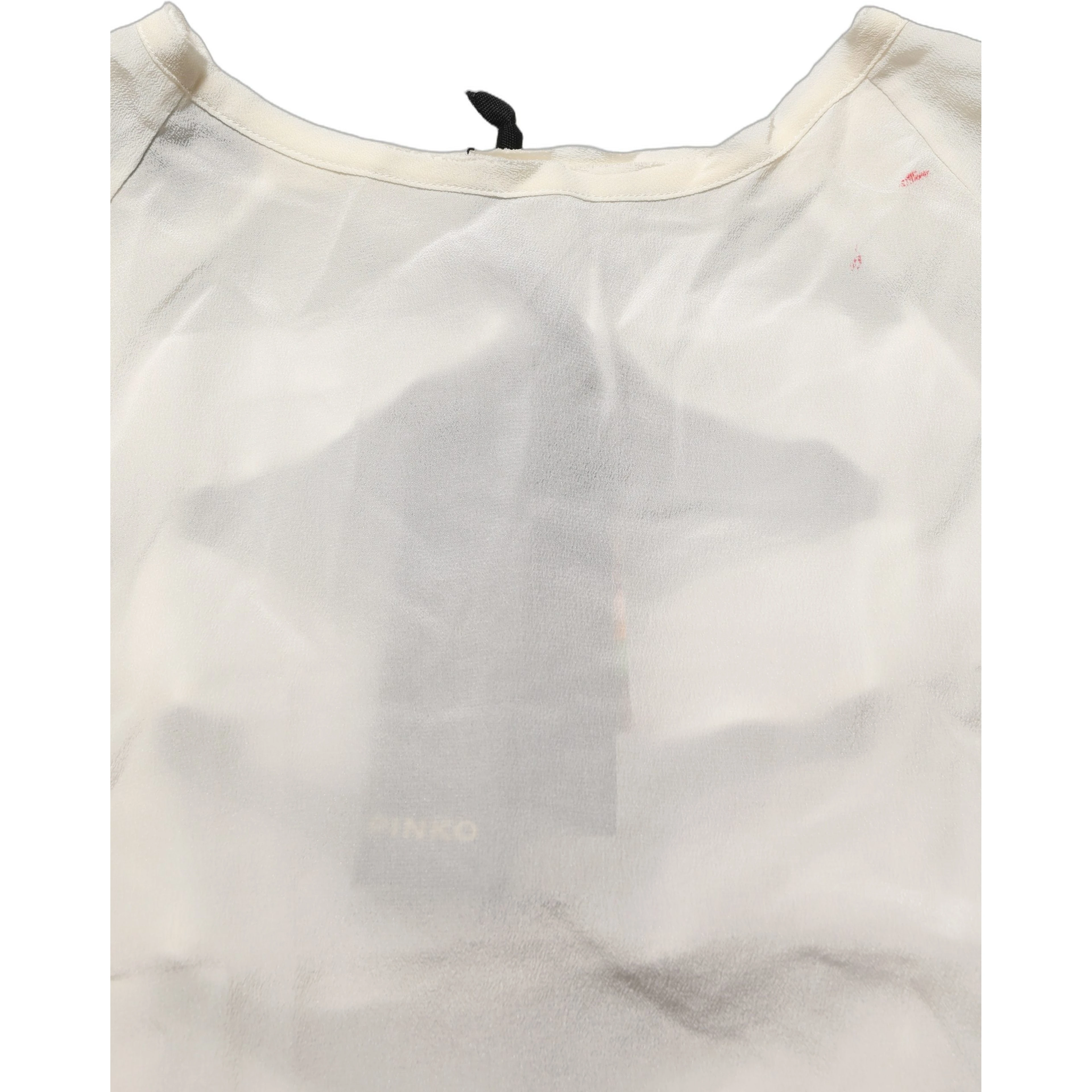 Off White Silk Sheer Round Neck Short Sleeves Blouse Top