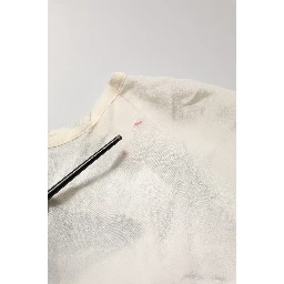 Off White Silk Sheer Round Neck Short Sleeves Blouse Top