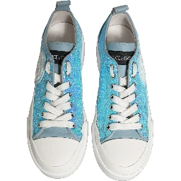 Blue White Sequin Logo Low Top Sneakers Shoes