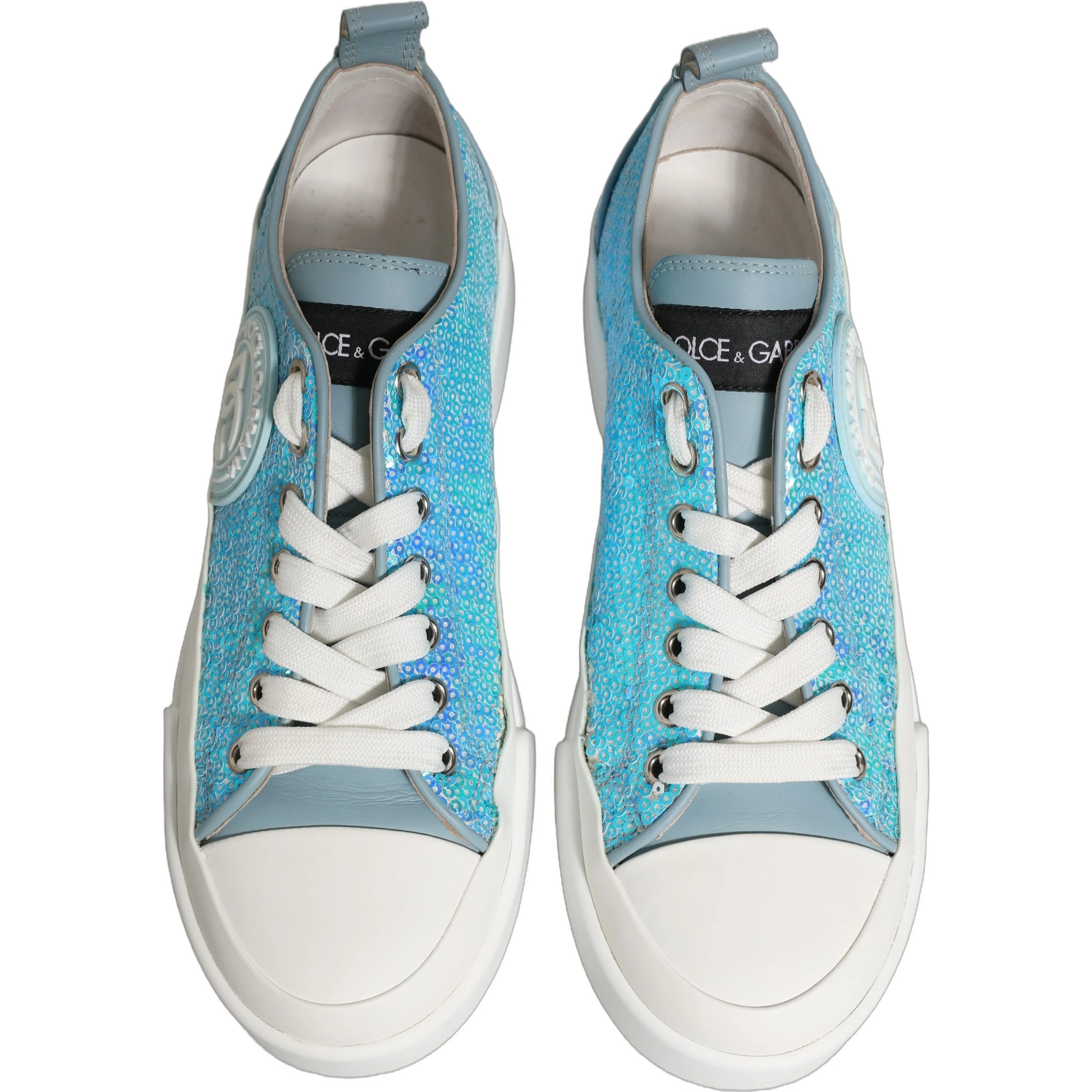 Blue White Sequin Logo Low Top Sneakers Shoes