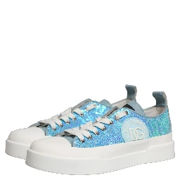 Blue White Sequin Logo Low Top Sneakers Shoes