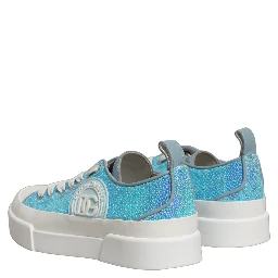 Blue White Sequin Logo Low Top Sneakers Shoes