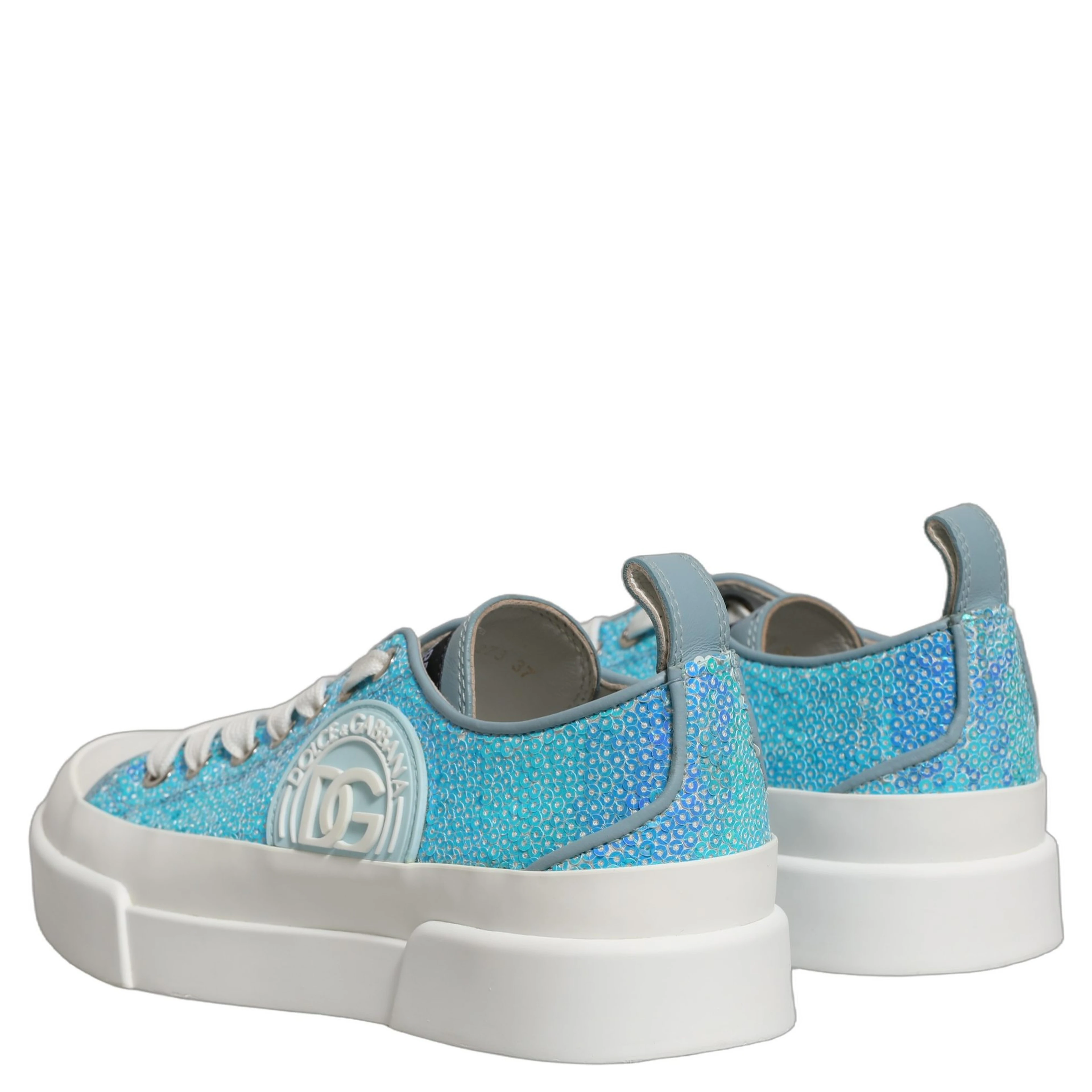 Blue White Sequin Logo Low Top Sneakers Shoes
