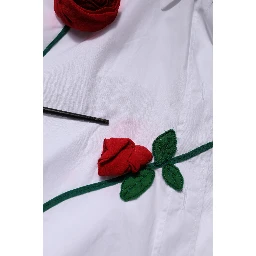 White Cotton Floral Appliques Dress Shirt Top