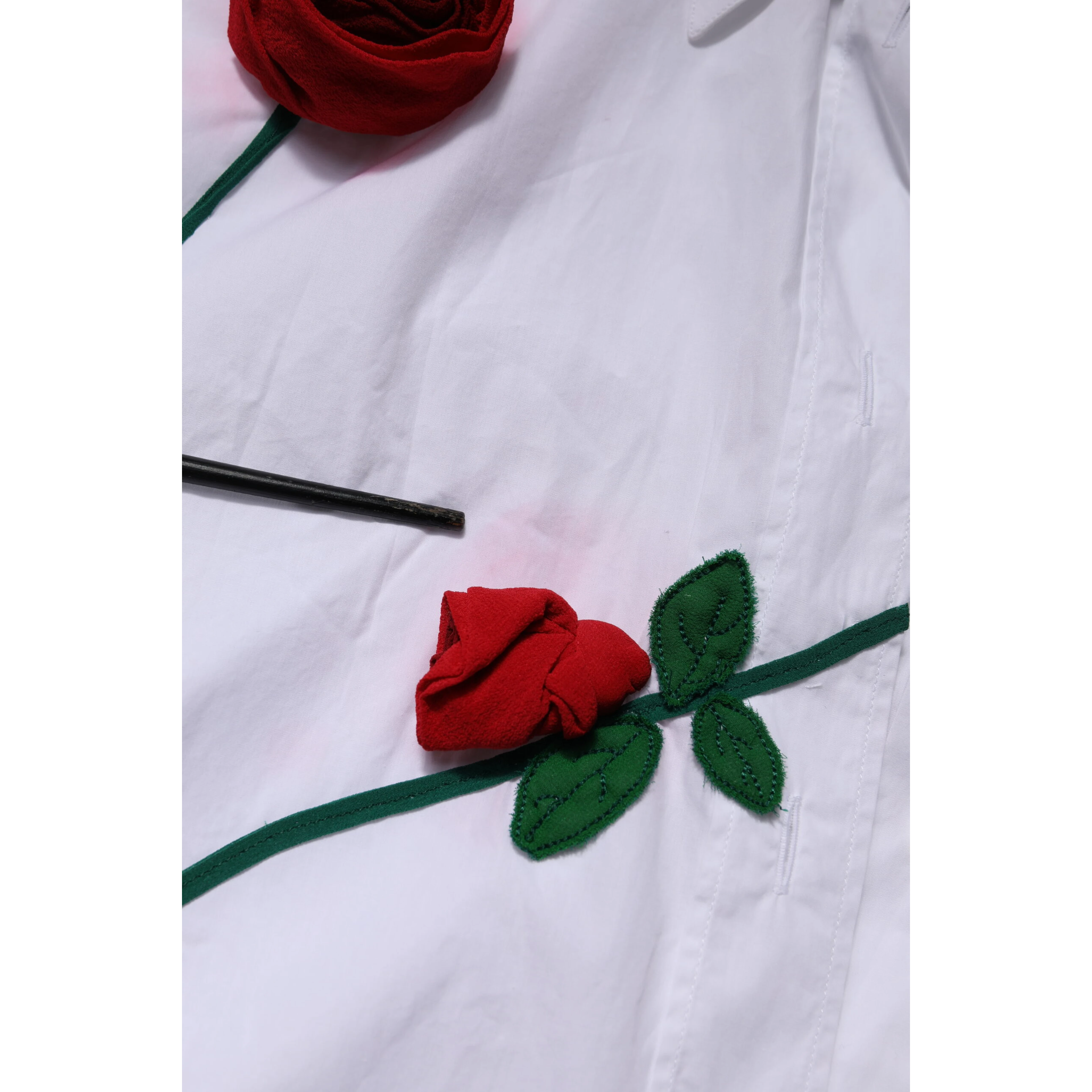 White Cotton Floral Appliques Dress Shirt Top