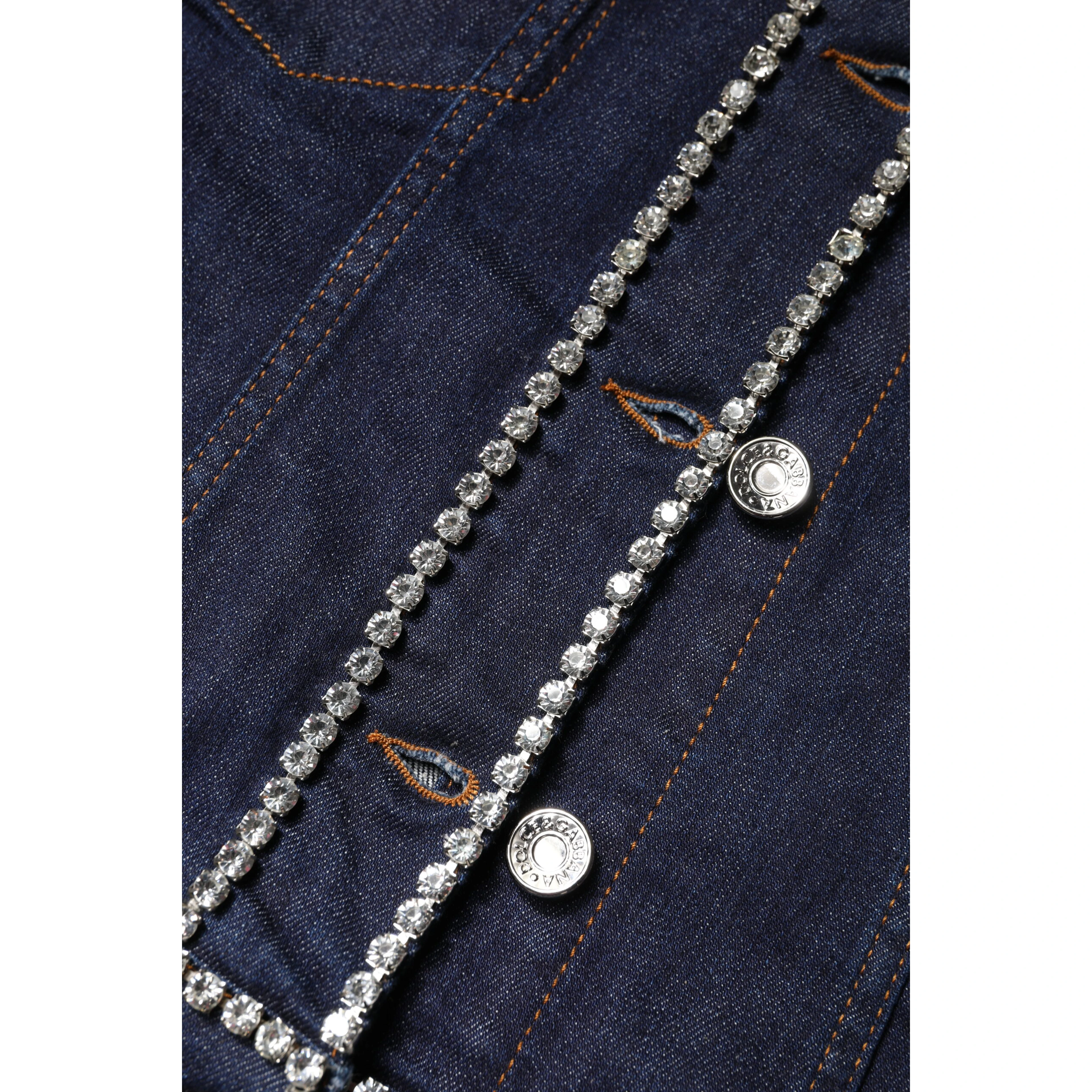 Blue Denim Cotton Crystal Embellished Jacket