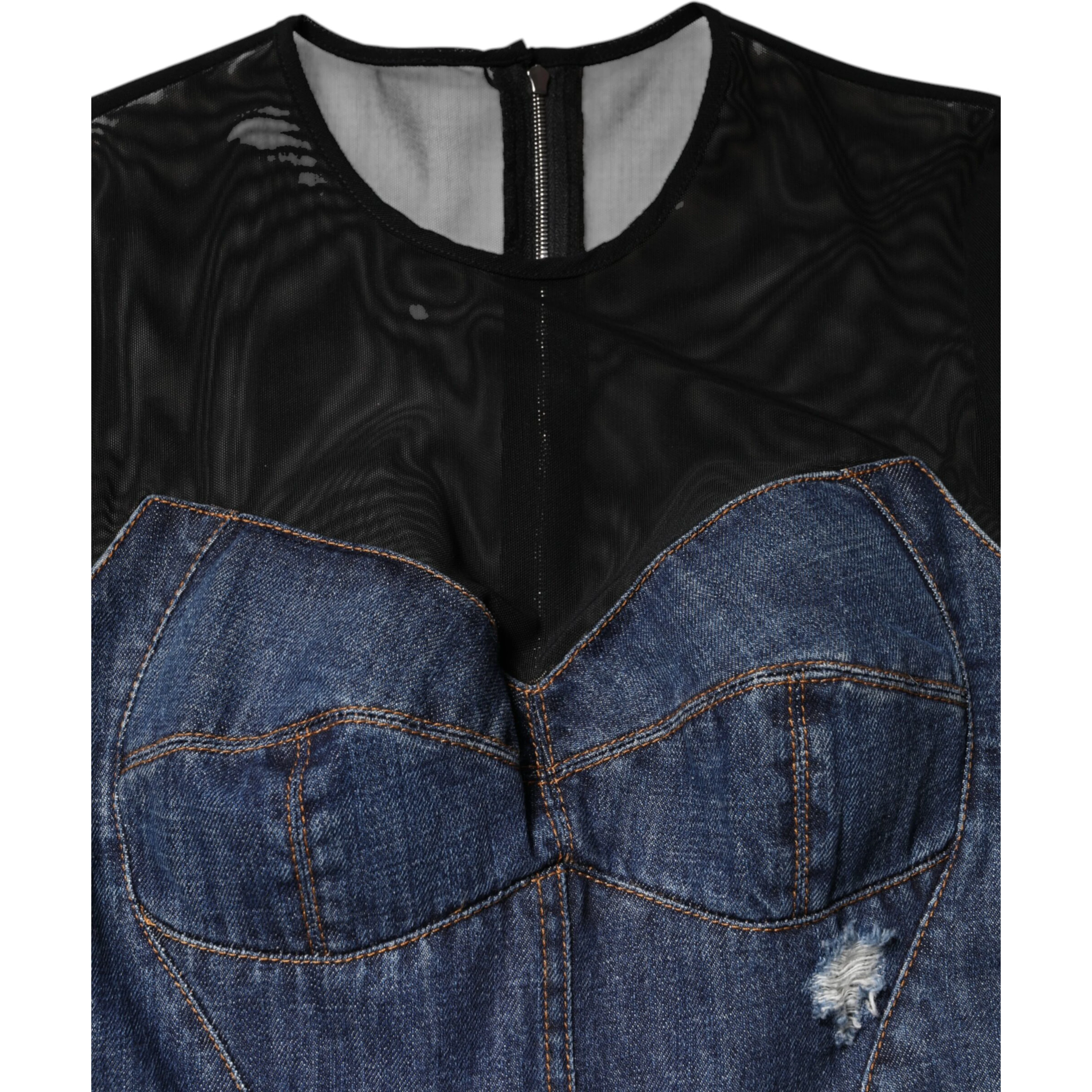 Black Blue Long Sleeves Denim Mini Dress