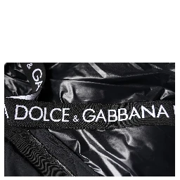 Black Nylon Full Zip Hooded Parka Jacket
