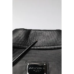 Black Polyester Button Down Biker Jacket