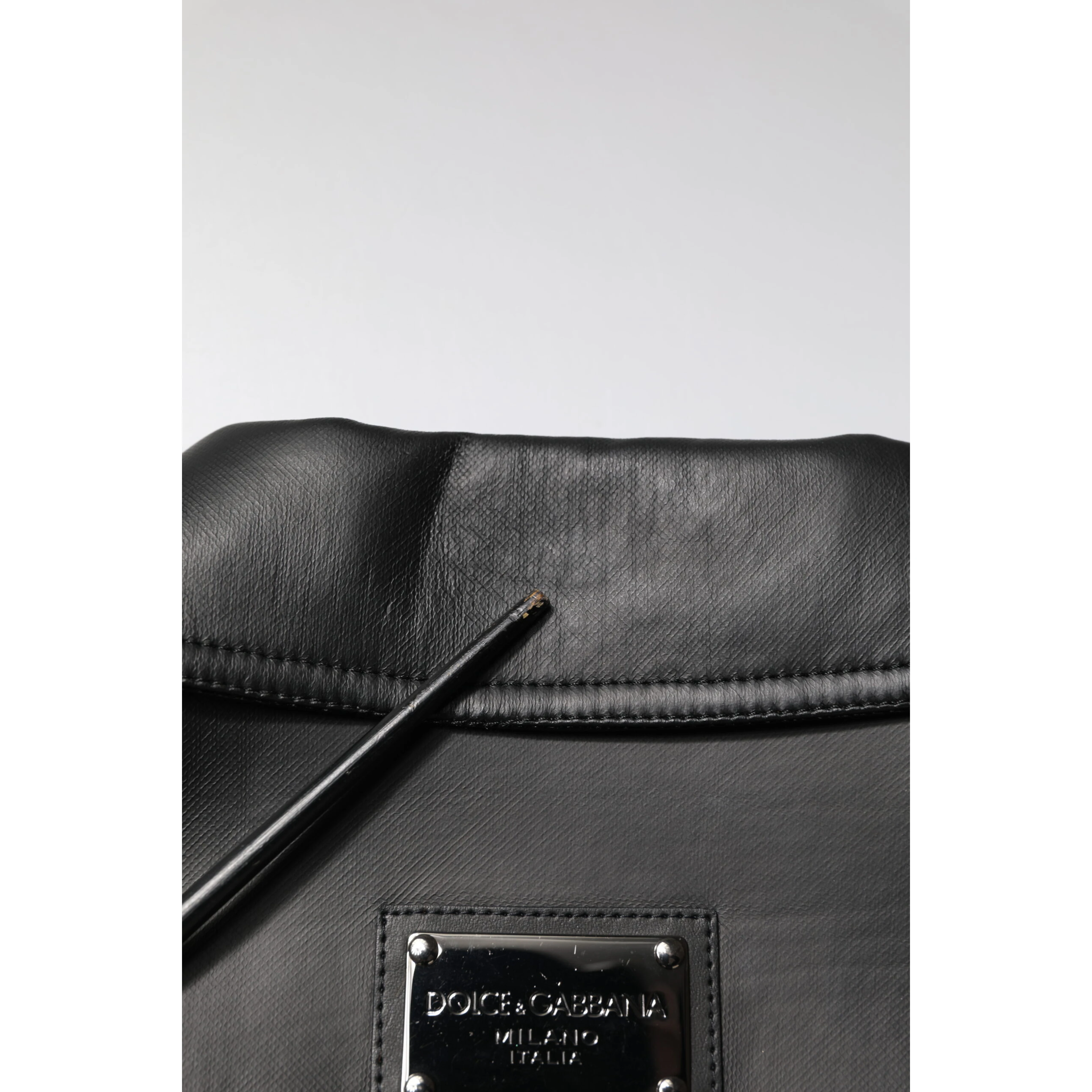 Black Polyester Button Down Biker Jacket