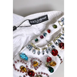 White Multicolor Crystal Embellish Baseball Cap