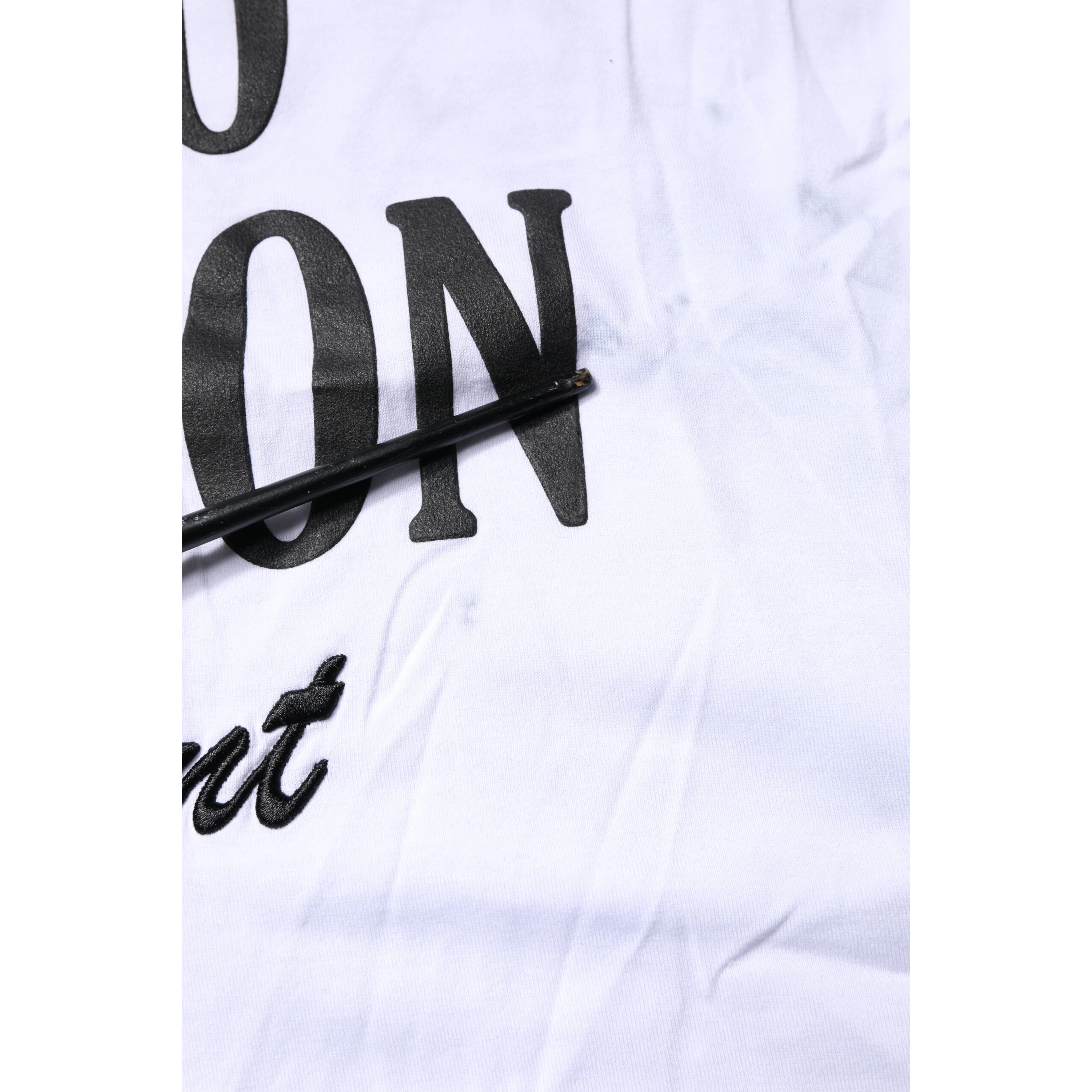 White Print Lace-Up Cotton Crew Neck T-shirt
