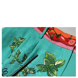Green Silk Printed Straight Pants
