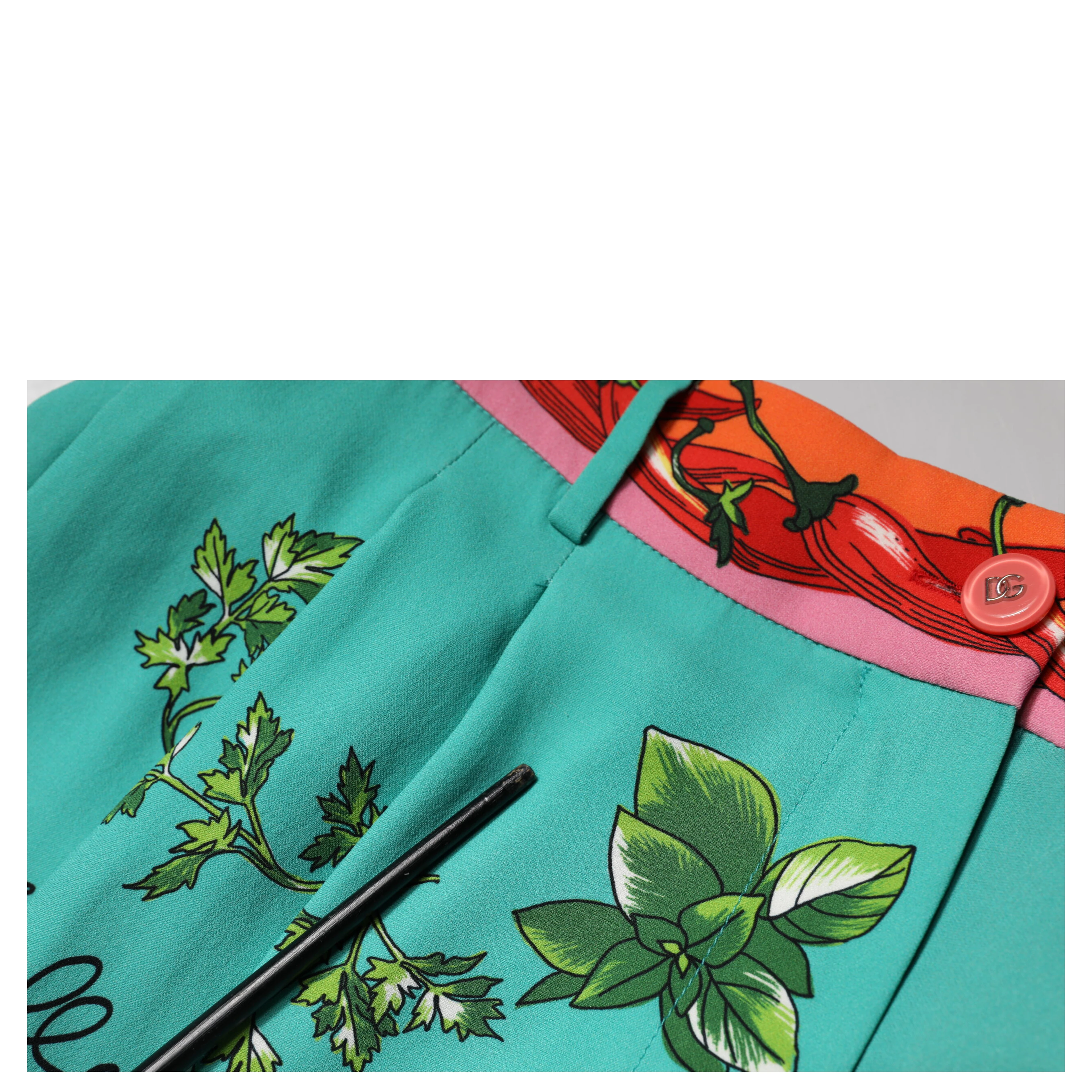 Green Silk Printed Straight Pants