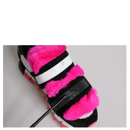 Black Pink Fur Embellished Sneakers Shoes