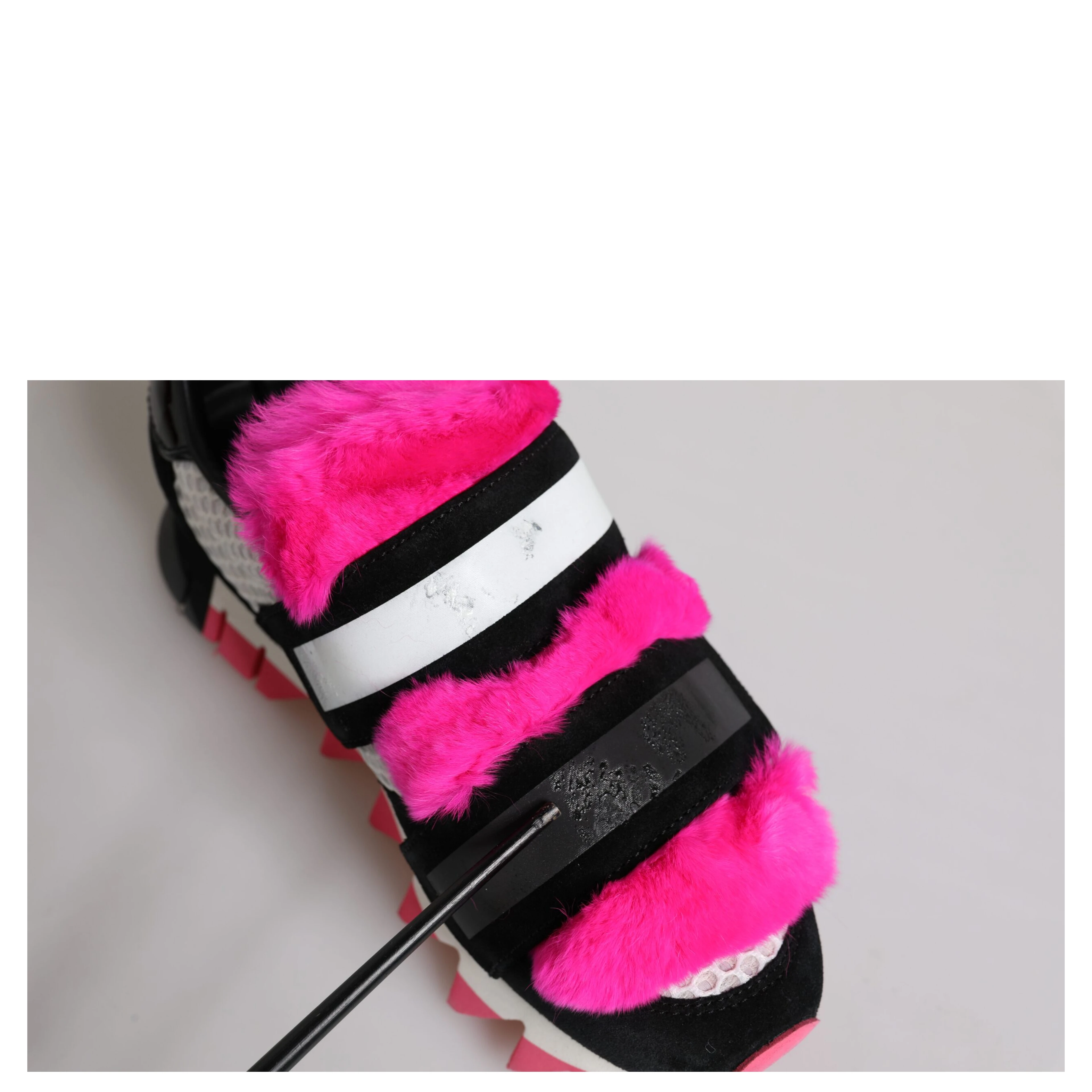 Black Pink Fur Embellished Sneakers Shoes