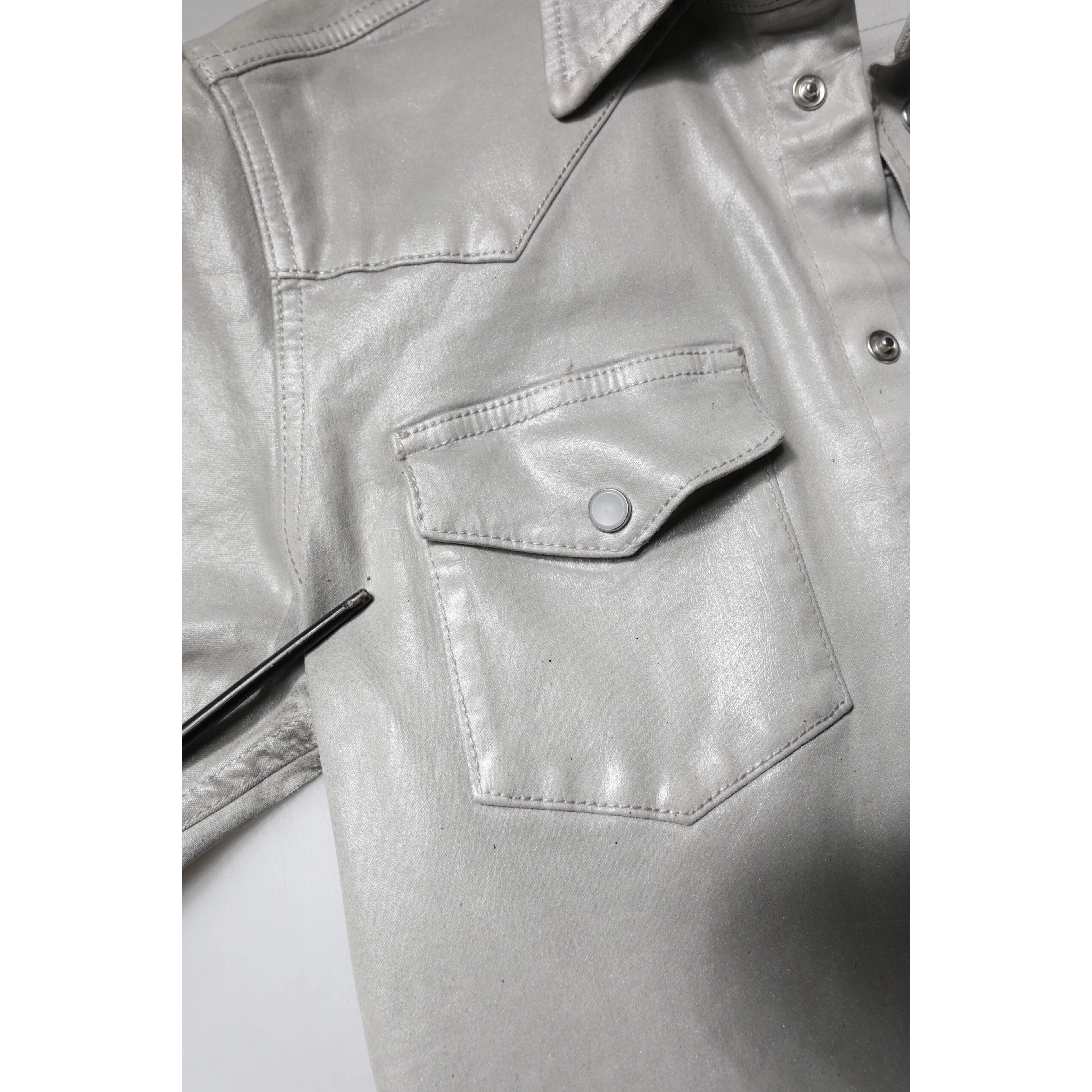 Metallic Gray Cotton Button Down Shirt