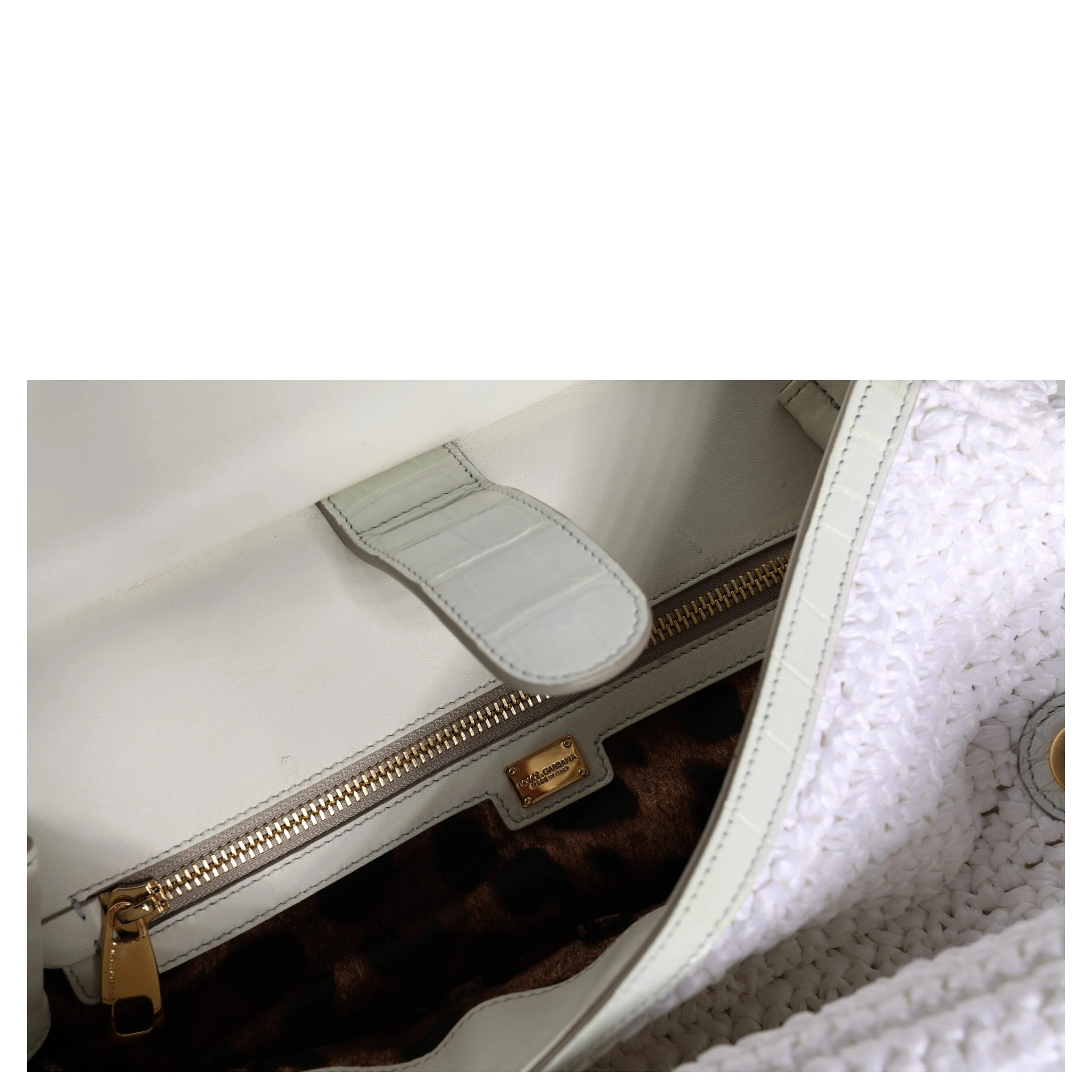 White Rafia Leather Top Handle Crossbody Bag