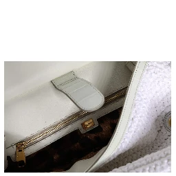 White Rafia Leather Top Handle Crossbody Bag