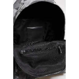 Gray Cotton Camouflage Logo Plaque Backpack Bag