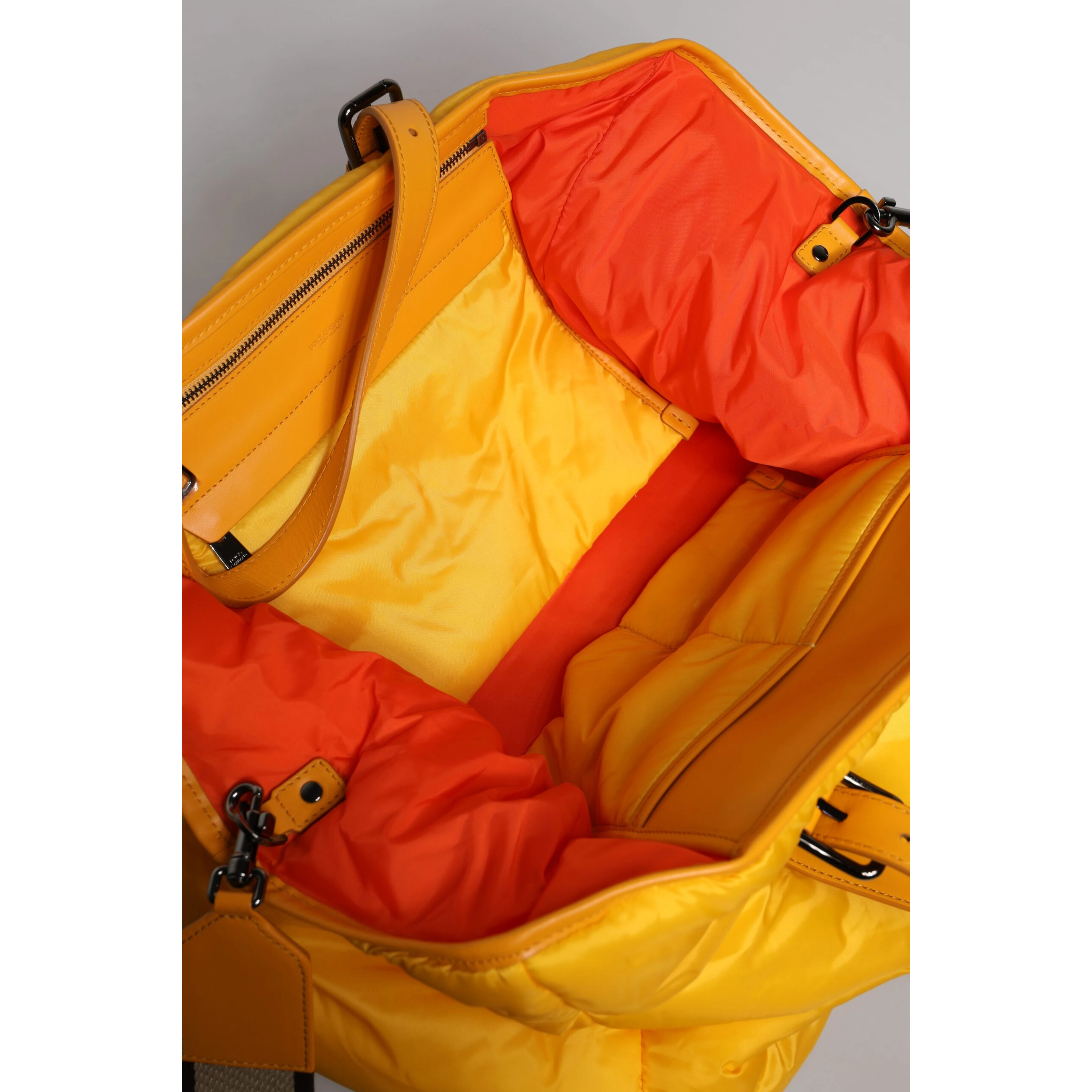 Yellow Orange Nylon Logo Plaque Hand Shoulder Duffle Bag