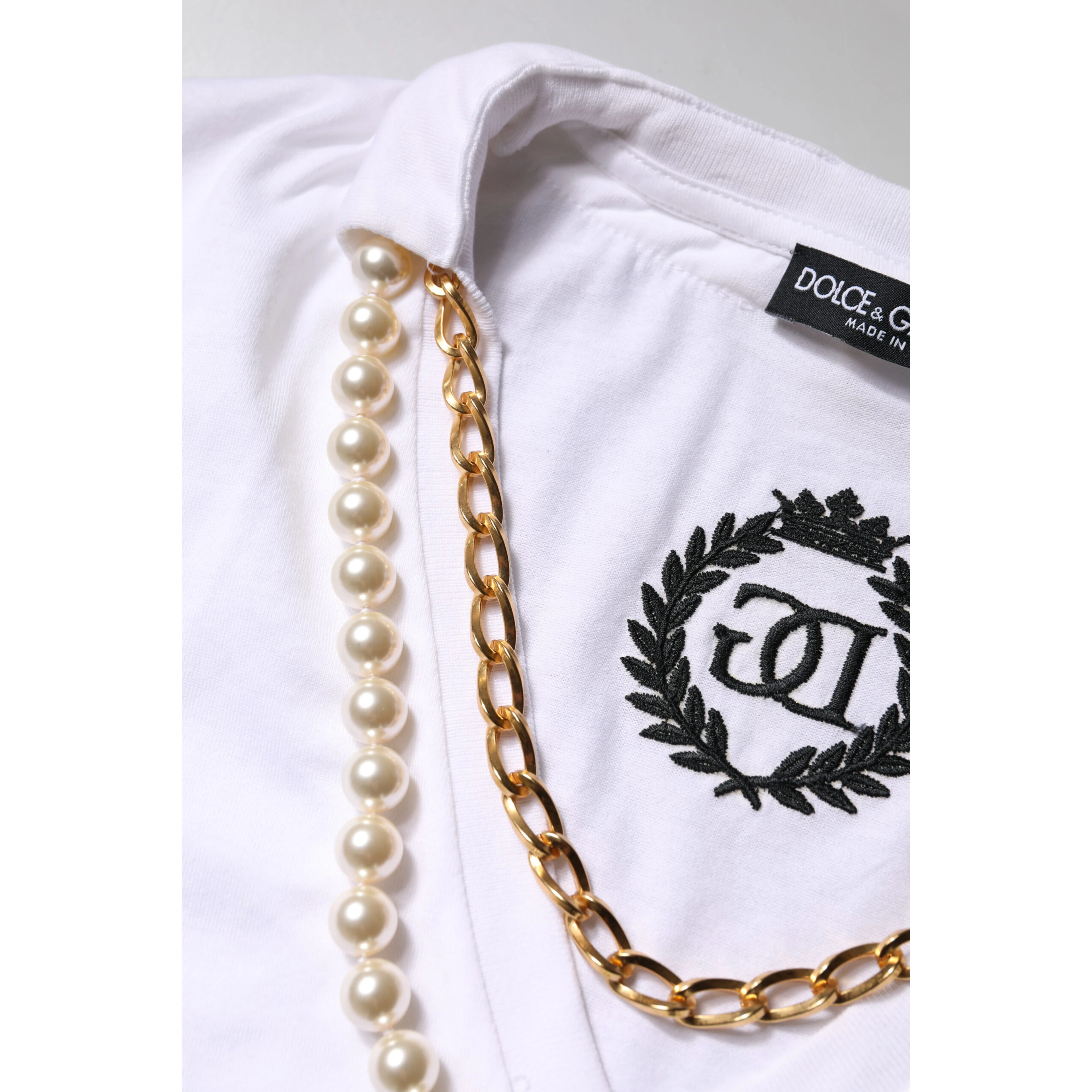White Necklace Cotton Short Sleeve T-shirt