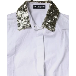 White Cotton Long Sleeves Sequin Shirt Top