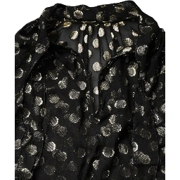 Black Sheer Tied Neck Polka Dots Blouse Top