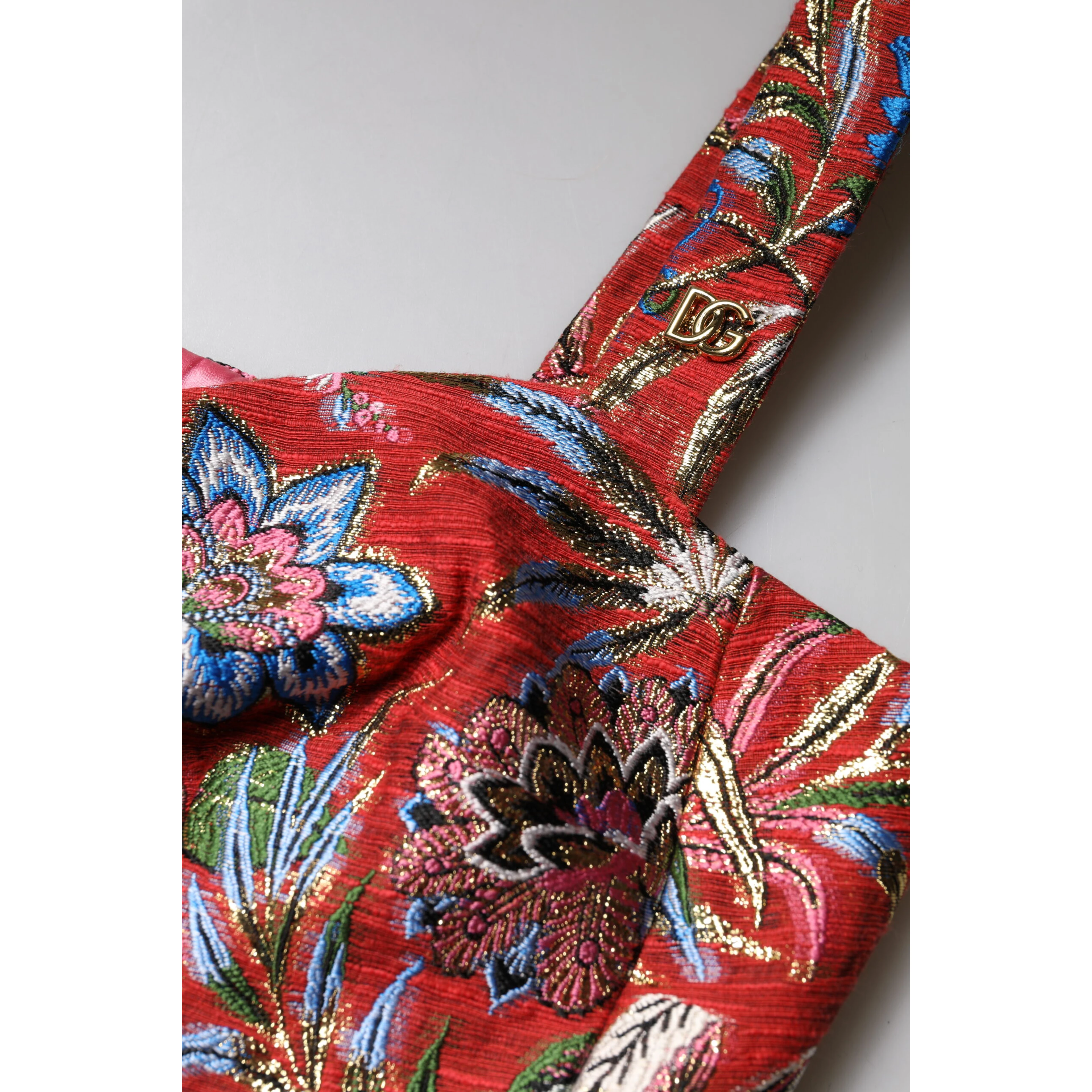 Red Floral Brocade Cropped Bustier Corset Top
