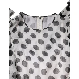 White Polka Dotted Silk Blend A-line Dress