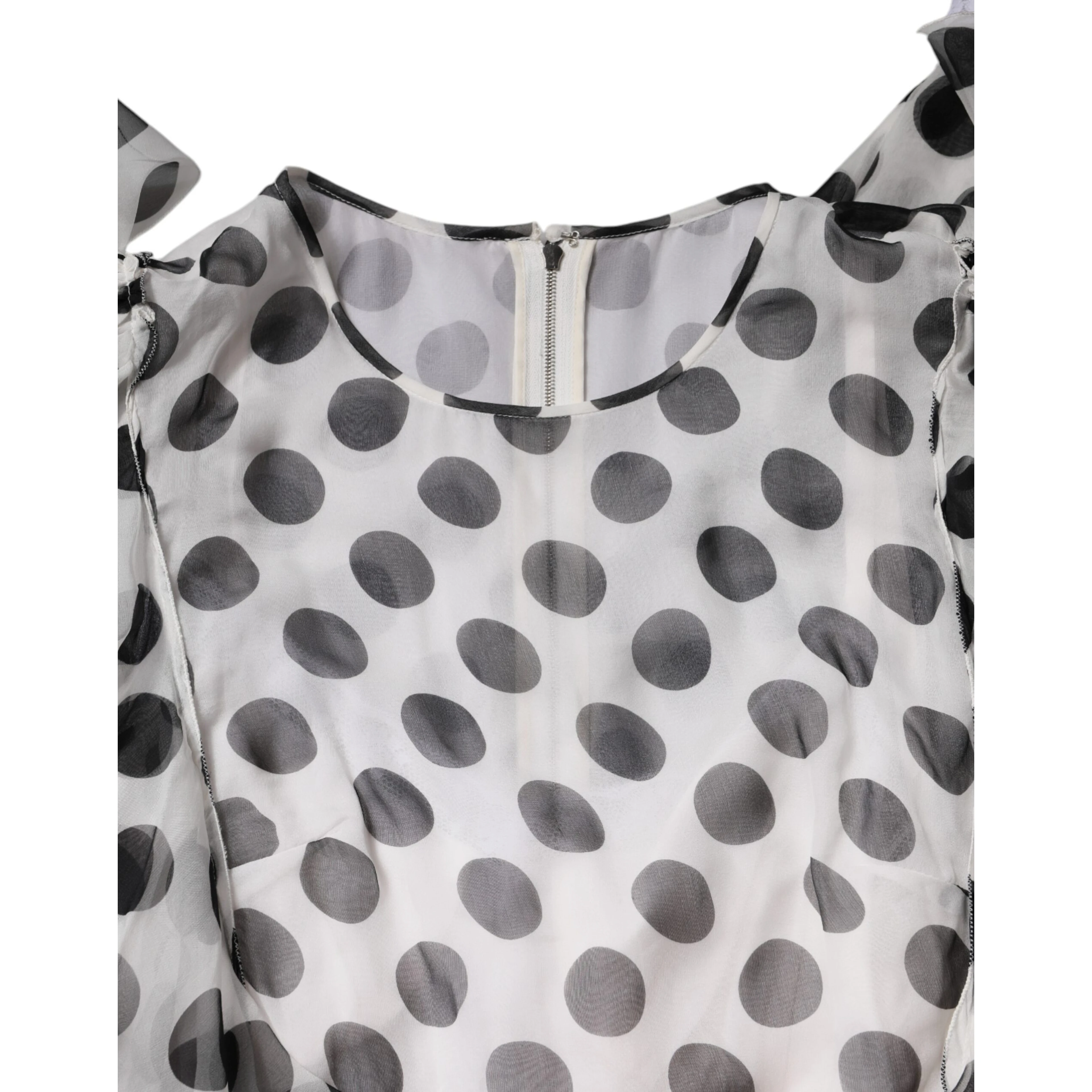 White Polka Dotted Silk Blend A-line Dress