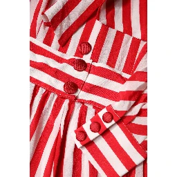 White Red Stripes Long Sleeves Midi Dress