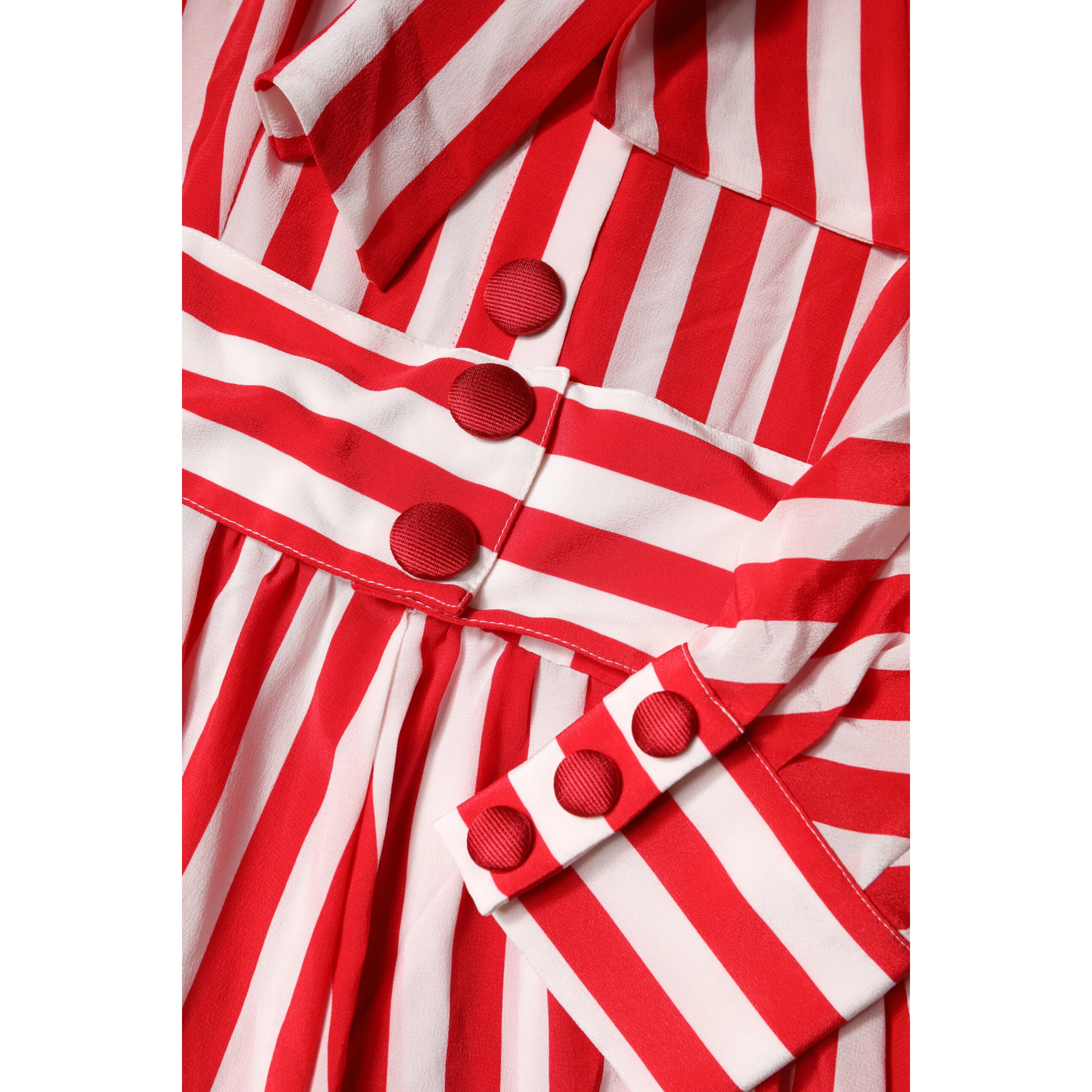 White Red Stripes Long Sleeves Midi Dress