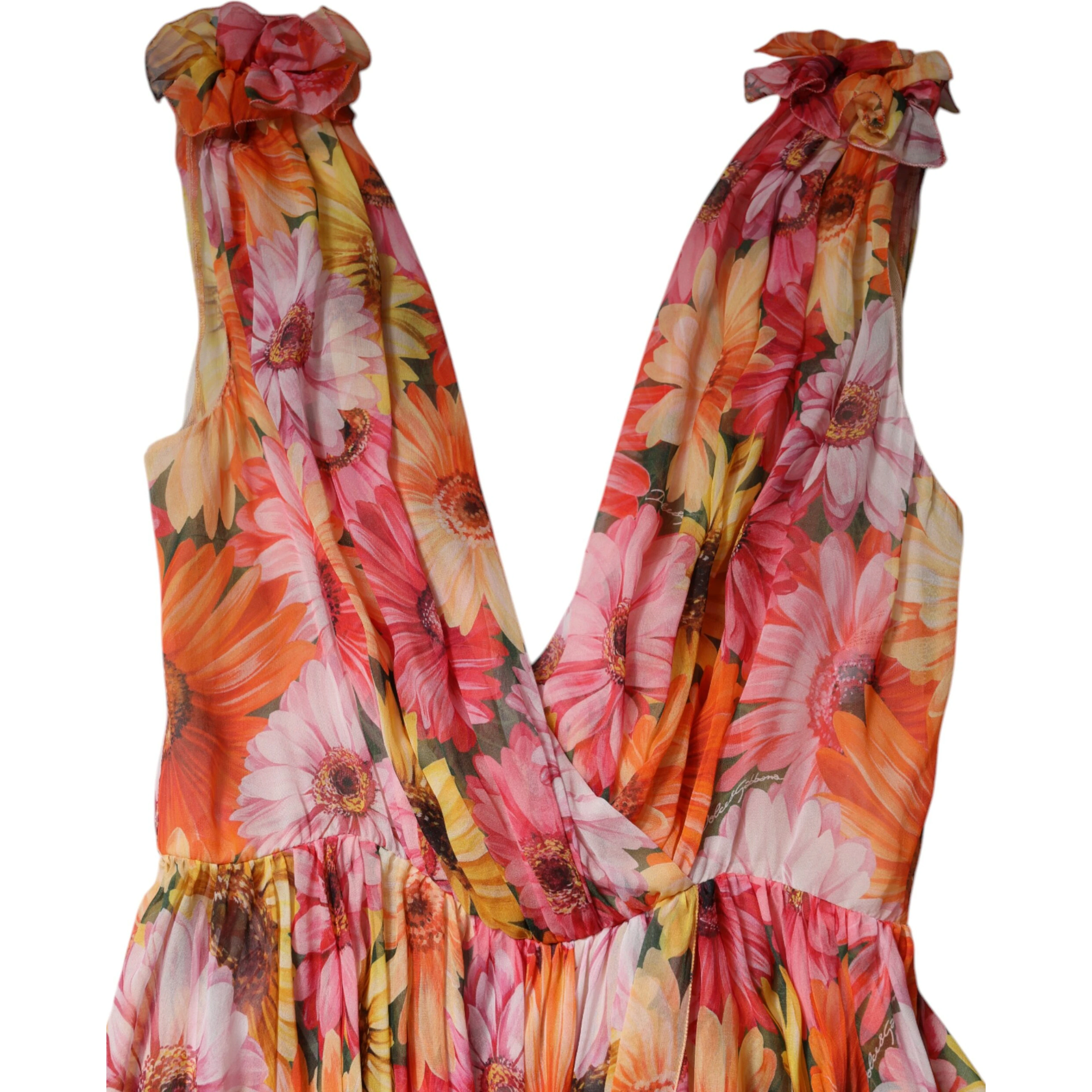Multicolor Floral Silk V-neck Chiffon Dress