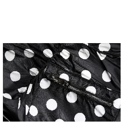 Black White Polka Dot Full Zip Puffer Jacket