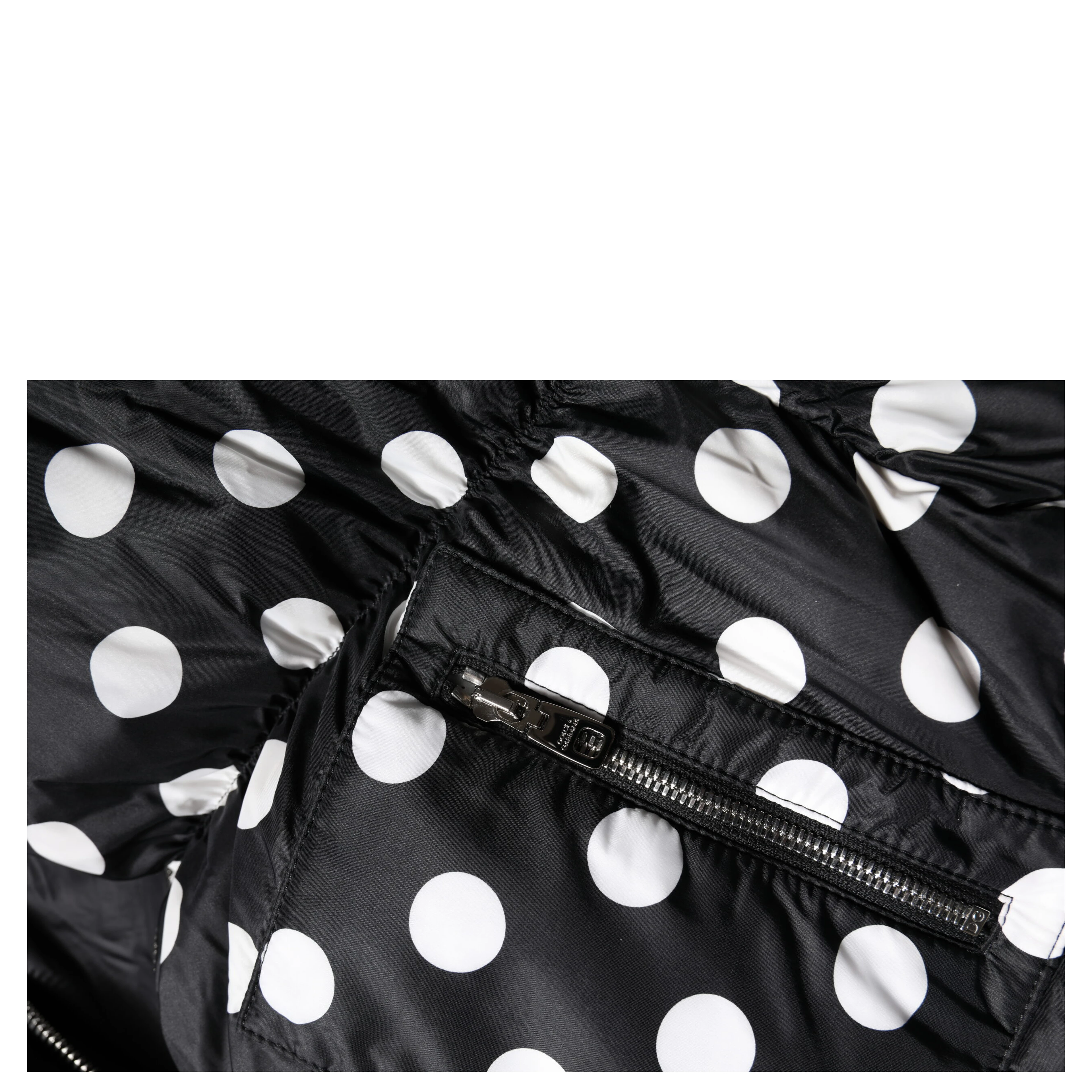 Black White Polka Dot Full Zip Puffer Jacket