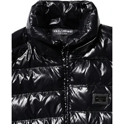 Black Logo Plaque Full Zip Puffer Jacket