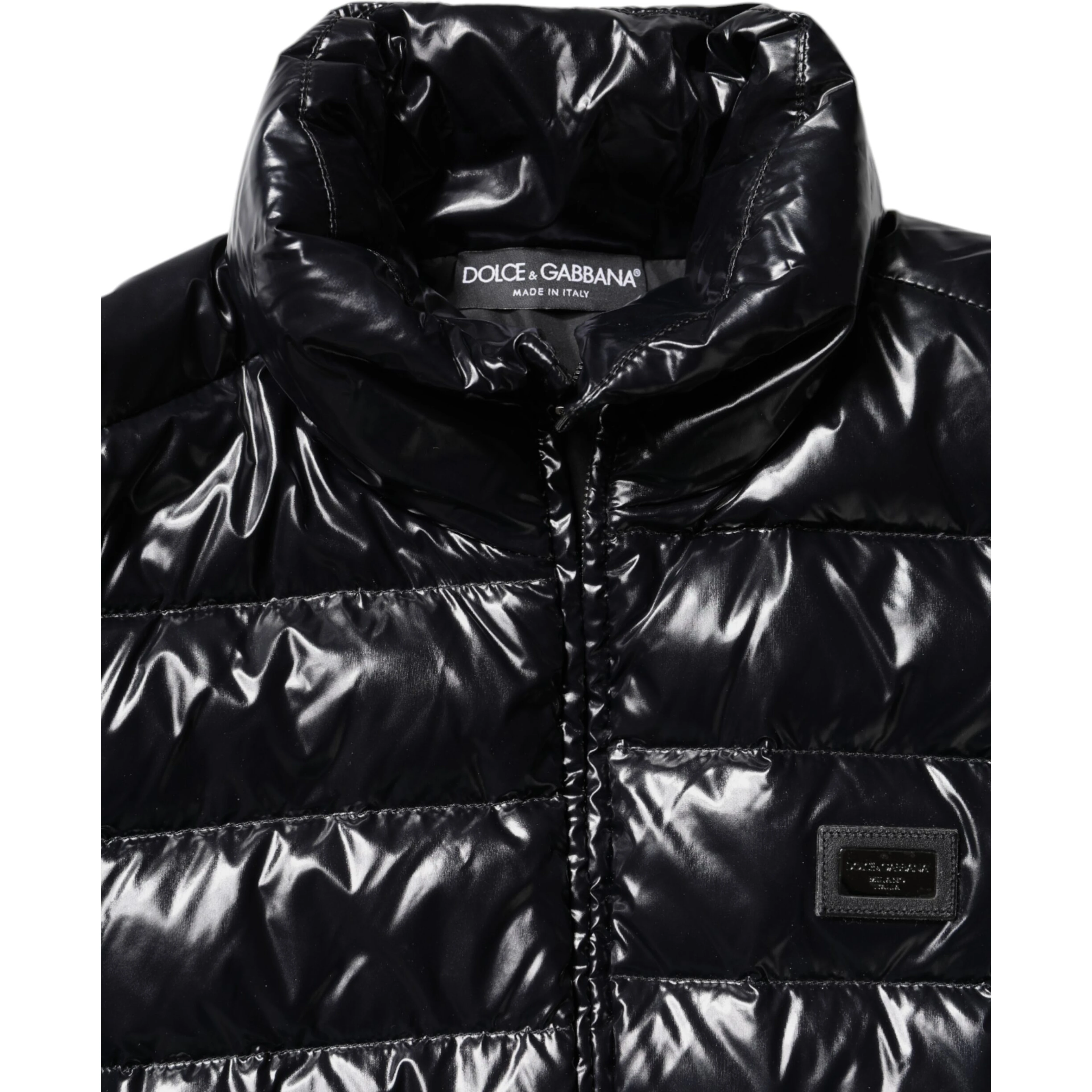 Black Logo Plaque Full Zip Puffer Jacket