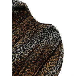 Brown Leopard Print Scarf Collared Chiffon Dress