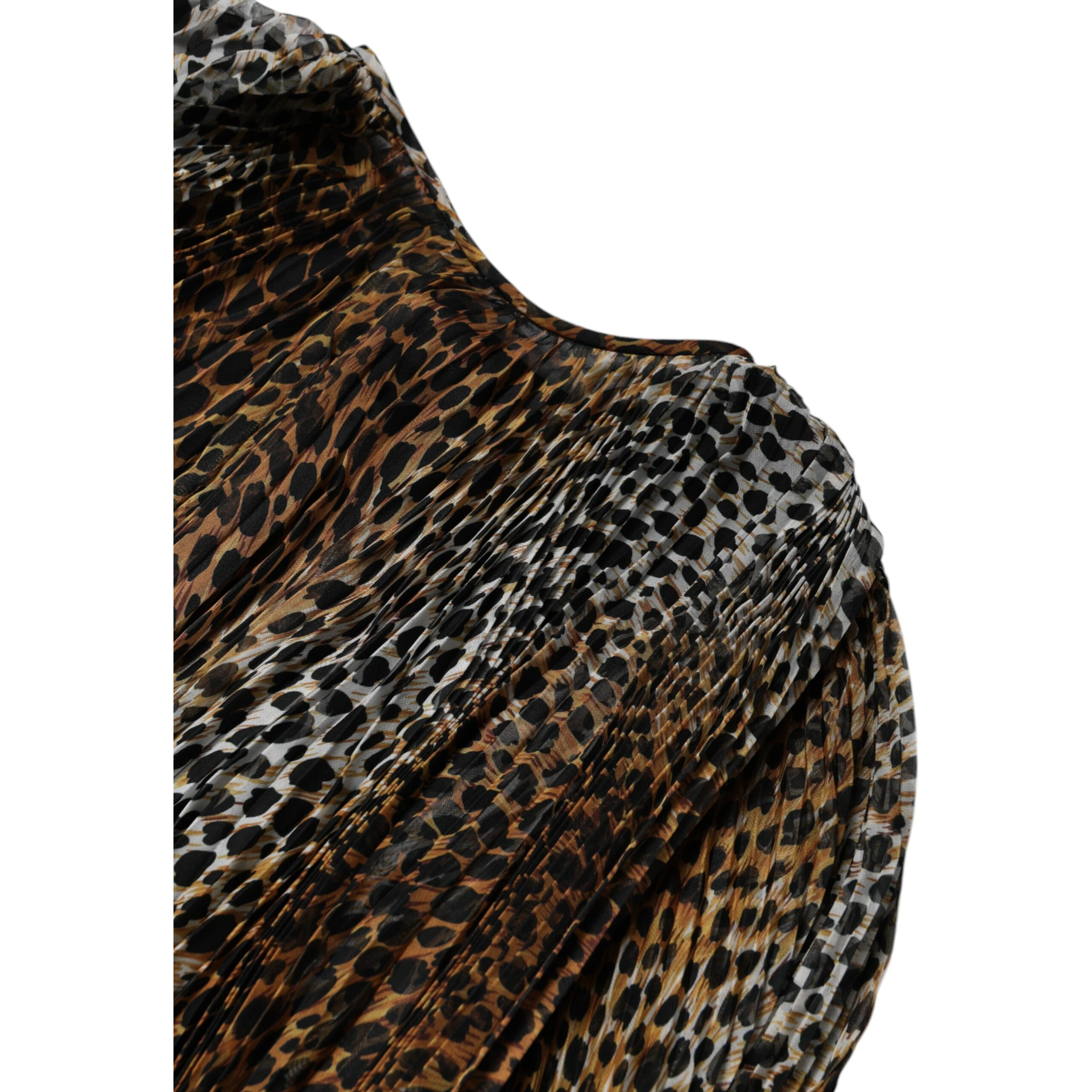 Brown Leopard Print Scarf Collared Chiffon Dress