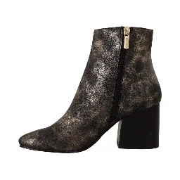 Black Leather Block Heels Ankle Boots Zipper Shoes