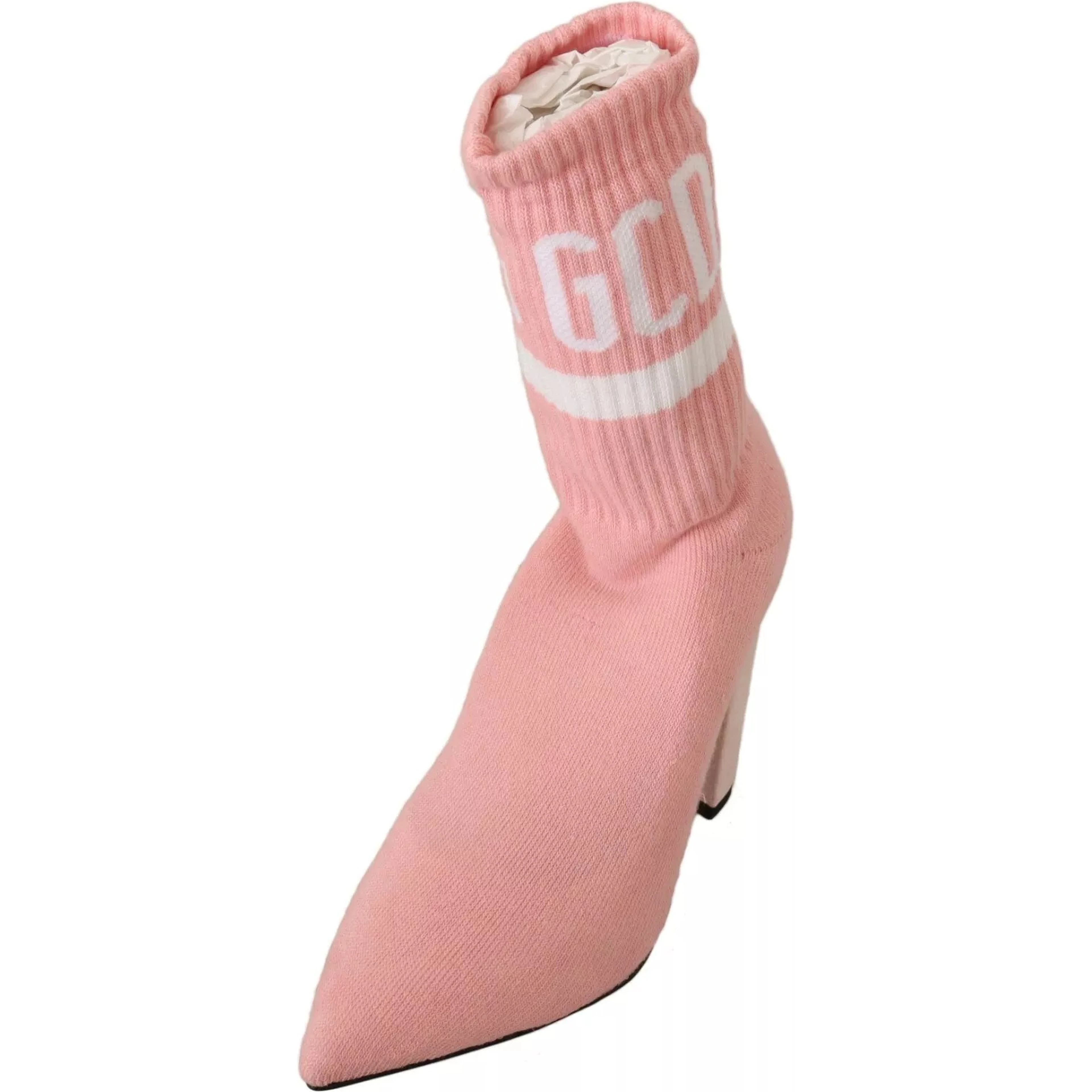 Pink Suede Logo Socks Block Heel Ankle Boots Shoes