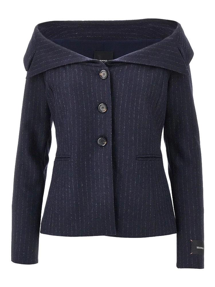 Pinstriped flannel single-breasted jacket