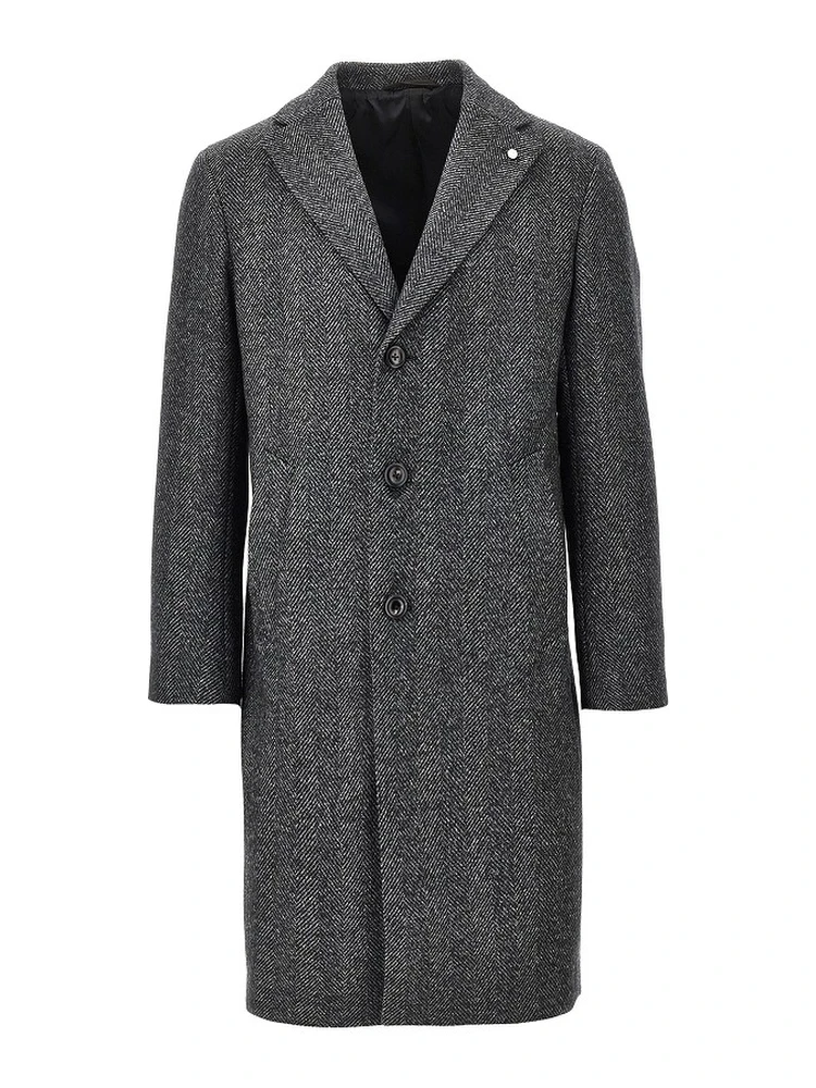 Herringbone wool midi coat